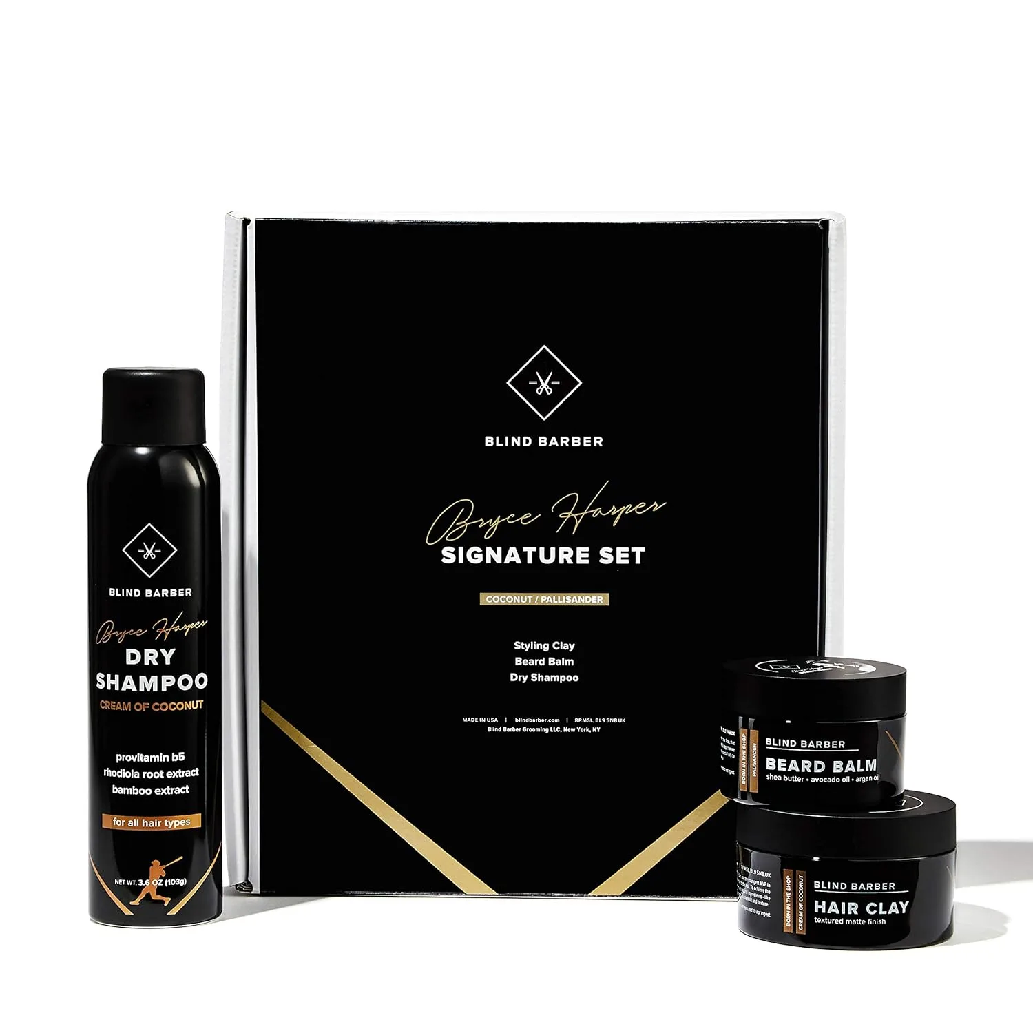 Набор для ухода Blind Barber Bryce Harper Signature Series: сухой шампунь, бальзам для бороды и паста для укладки волос (3 предмета) — фото 2