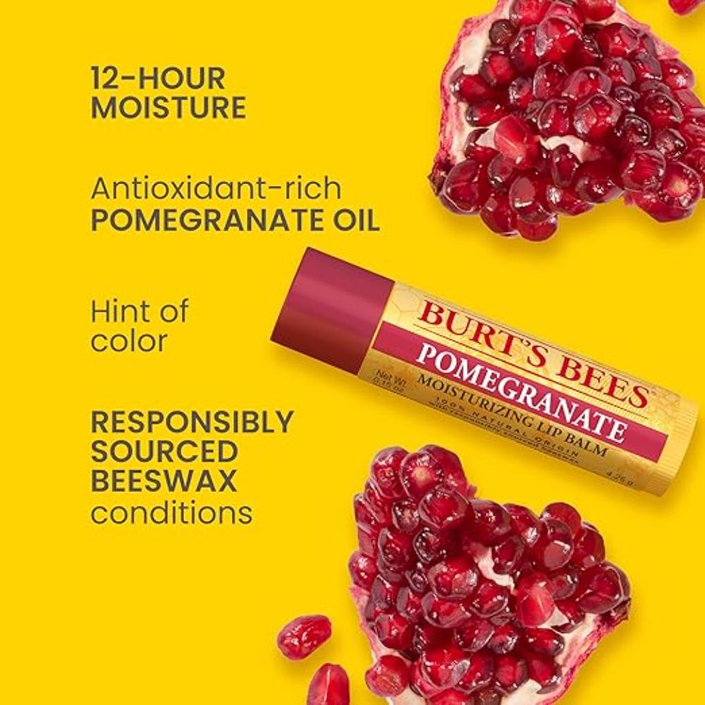 Набор из двух увлажняющих бальзамов для губ Burts Bees с ароматом граната, подходит как для мужчин, так и для женщин - 2 бальзама по 0,15 унции, прозрачный — фото 2