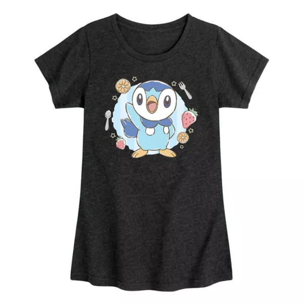 

Футболка с принтом Piplup из Pokemon Cafe для девочек 7-16 лет Licensed Character, цвет heather black