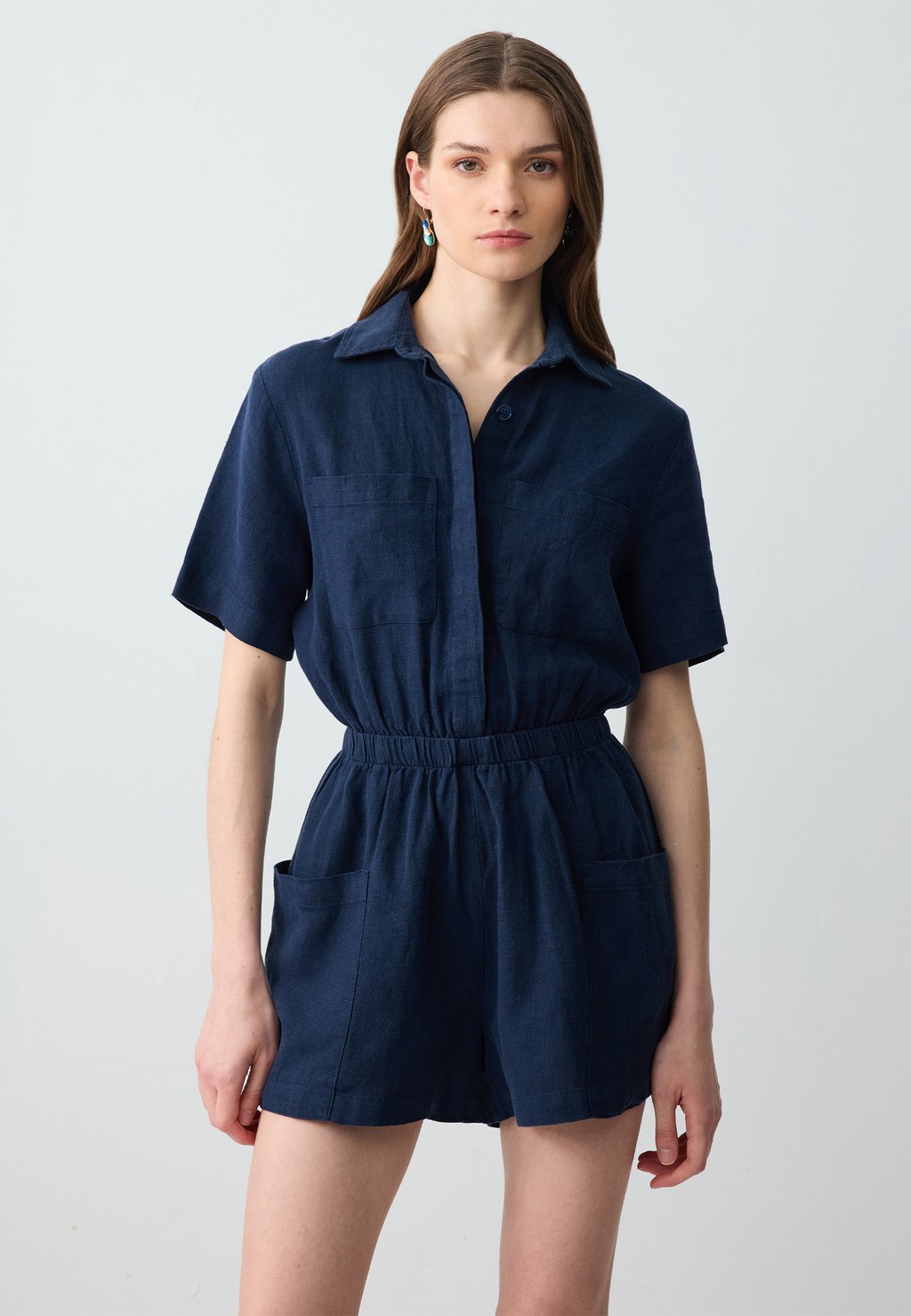 

Комбинезон SHORT SLEEVE COLLAR WAIST ELASTICIZED MINI Jimmy Key, темно-синий