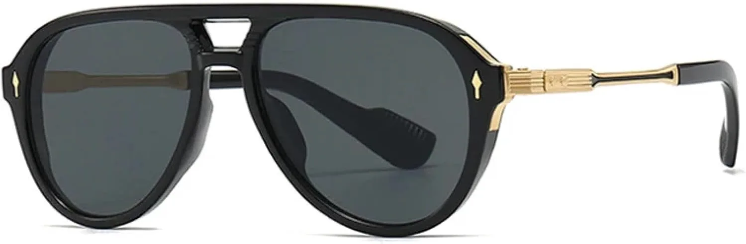 

Солнцезащитные очки для женщин и мужчин в стиле ретро с двойной перемычкой, защитой от УФ-излучения UV400, модные, с заклепками, роскошные UATXTAU, Black Gray