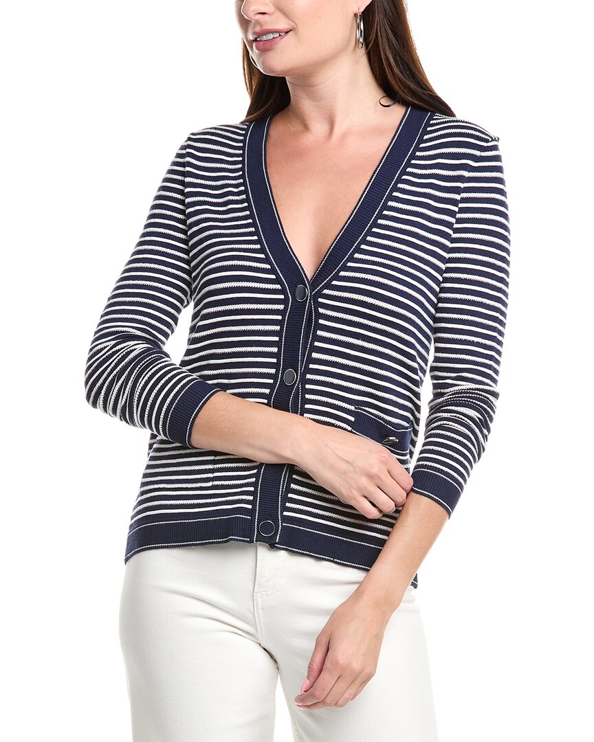 

Кардиган с V-образным вырезом и пуговицами в полоску T Tahari, синий