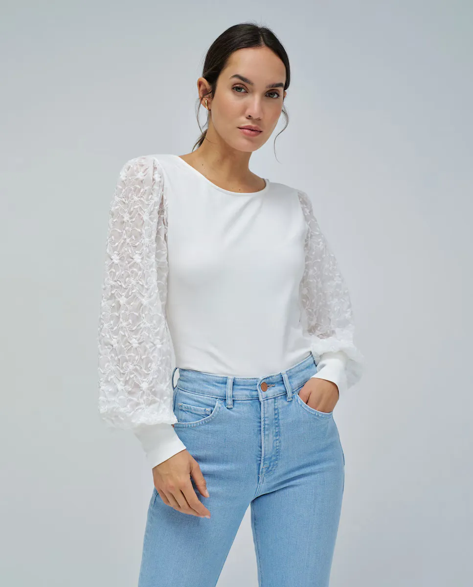 

Женский свитер с рукавами из английского кружева Salsa Jeans, натуральный