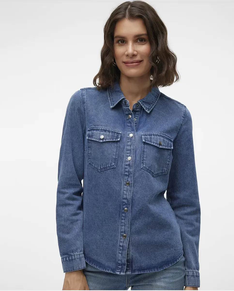 

Женская джинсовая рубашка с нагрудными карманами Vero Moda, синий индиго