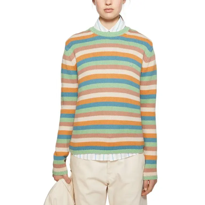 Футболка с круглым вырезом и полосками Acne Studios, мятно-зелёная/разноцветная — фото 3