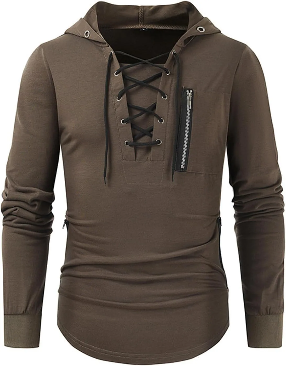 

Толстовка с капюшоном для мужчин, дизайн со шнуровкой, на молнии с карманами