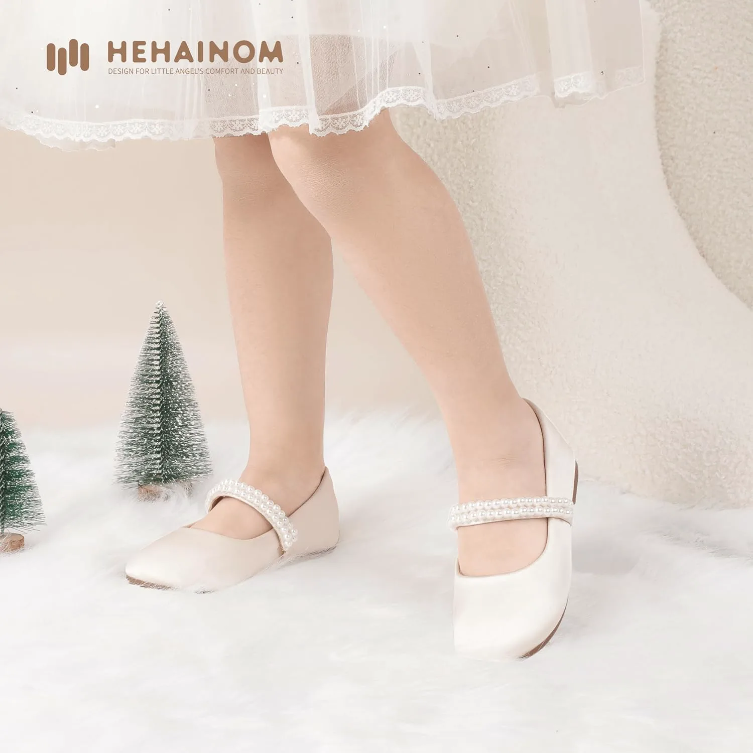 Туфли для девочек-подростков Hehainom, балетки Mary Jane принцессы с бантом и жемчугом для вечеринки и школы, белый — фото 3