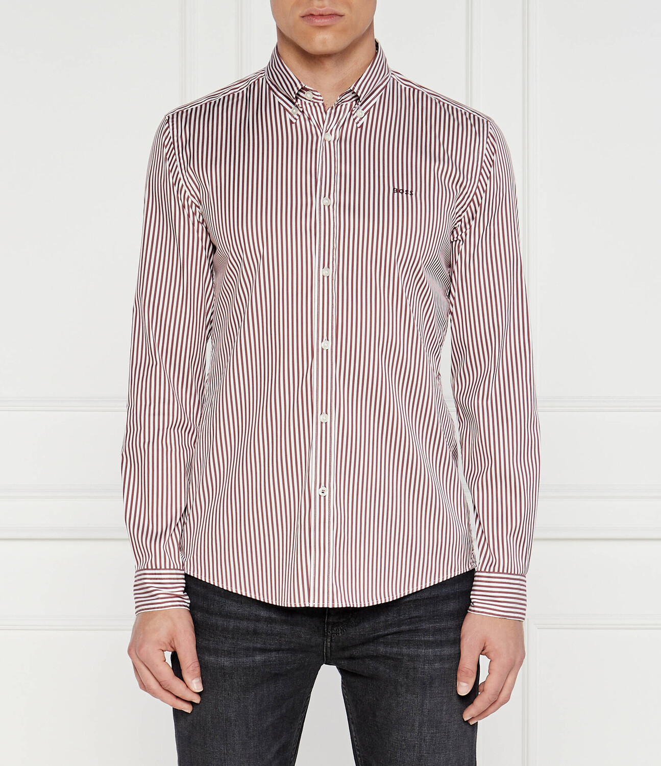 

Рубашка BOSS BLACK Roan Slim Fit stretch, бордо