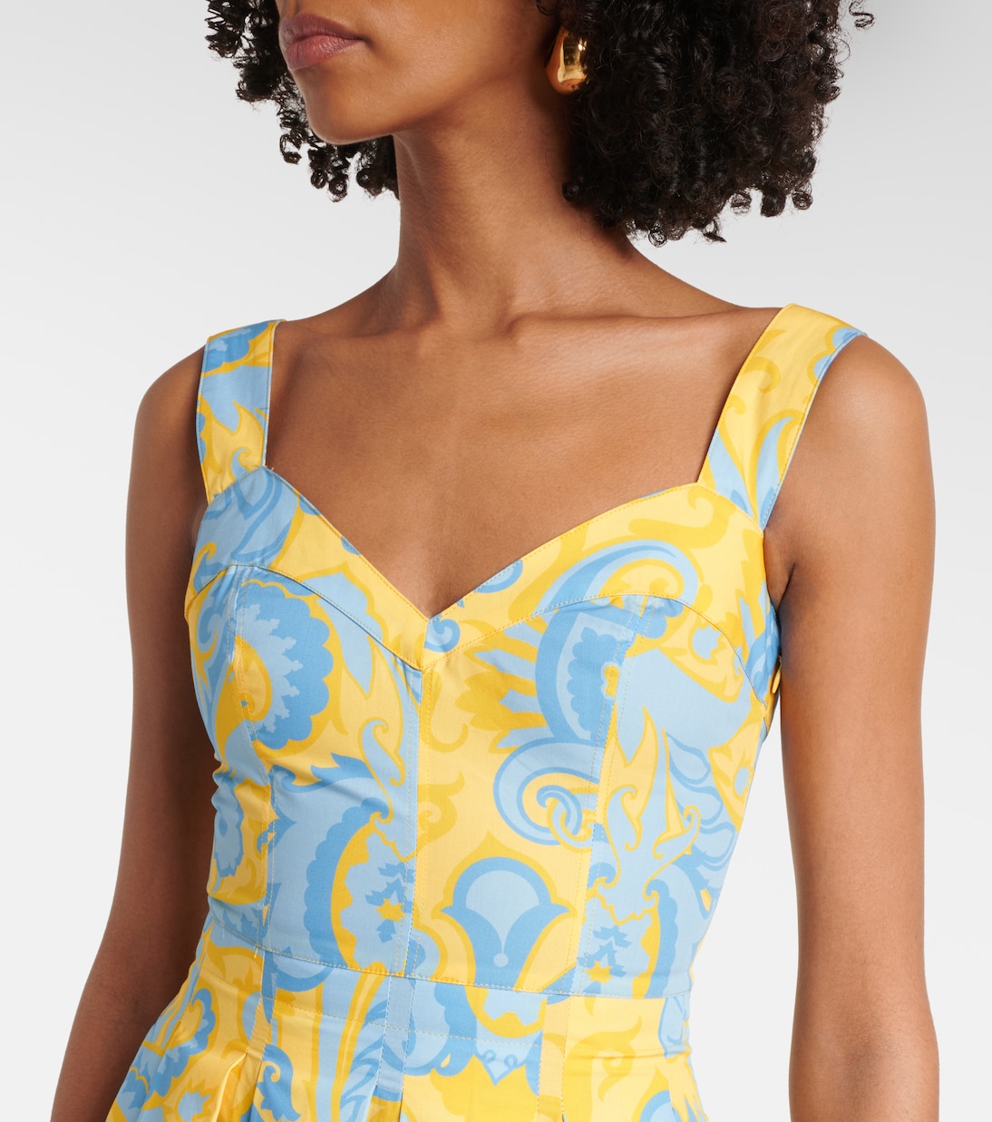 Платье миди из хлопка с плиссировкой и узором пейсли Etro, Print On Yellow Base — фото 4