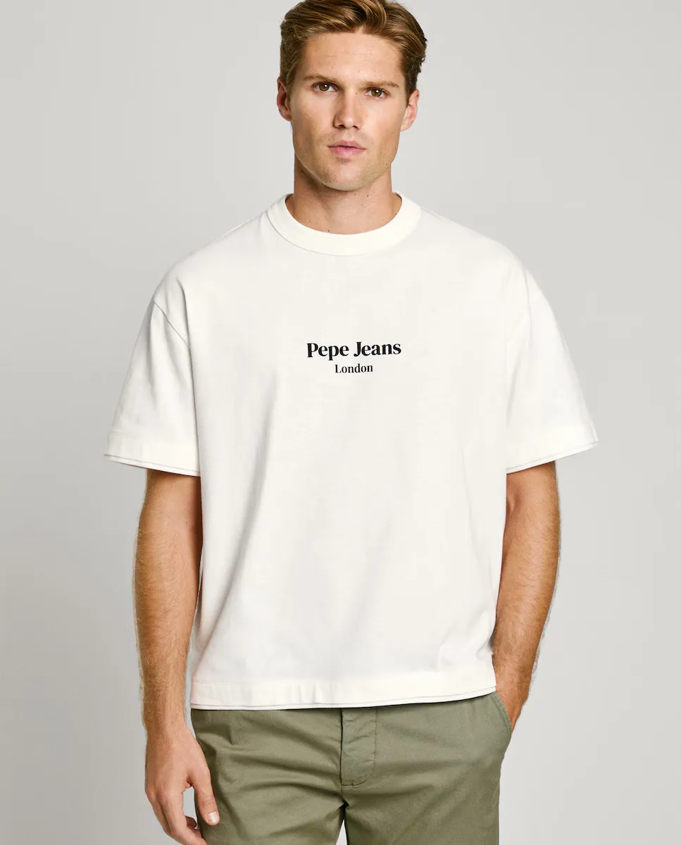 

Мужская футболка с коротким рукавом и принтом на спине Pepe Jeans, белый
