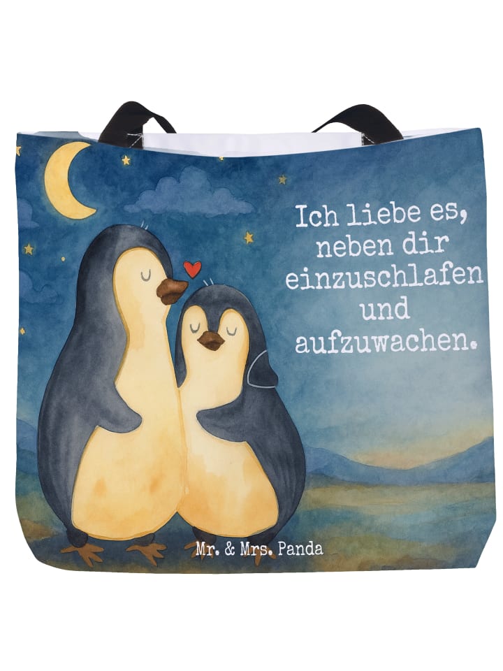 

Сумка-шоппер с пингвинами, созданная для засыпания, с надписью белым цветом Mr. & Mrs. Panda