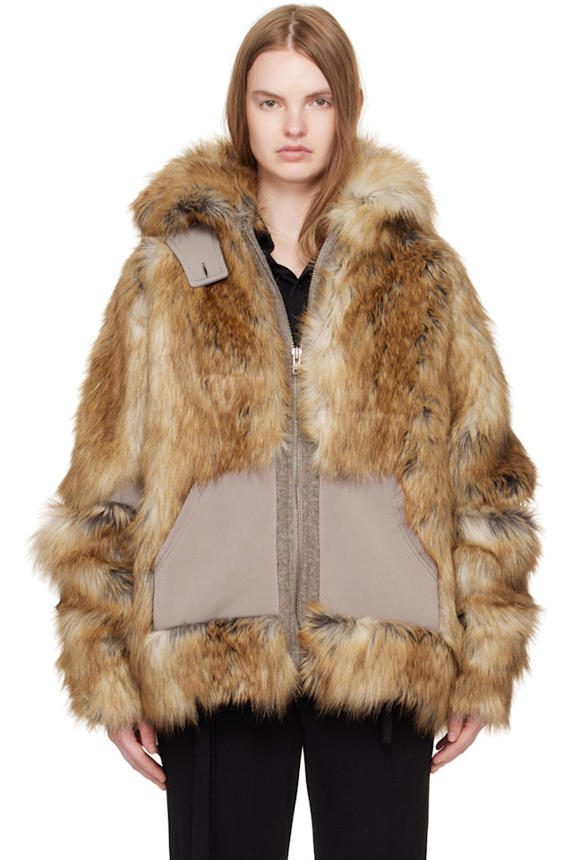 

Ottolinger Куртка свободного кроя из меха бежевого цвета с многослойной отделкой