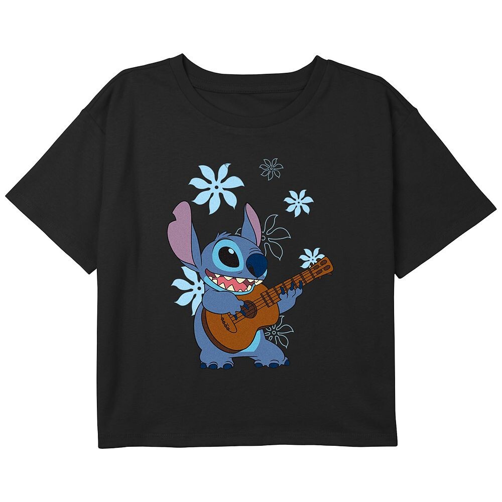 

Укороченная футболка свободного кроя с цветочным узором Disney's Girls Lilo & Stitch Licensed Character, черный