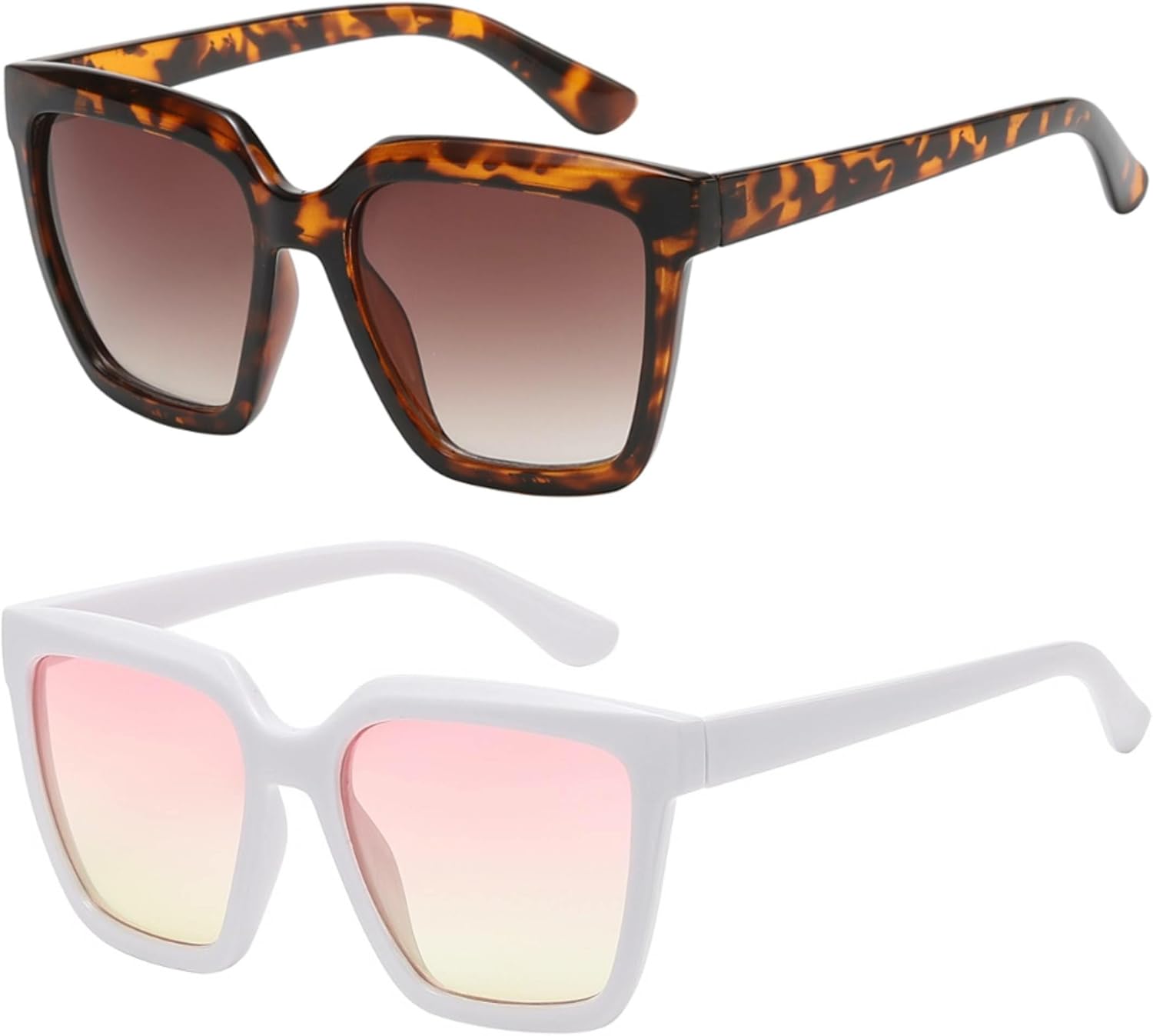 

Винтажные квадратные солнцезащитные очки OWL увеличенного размера для мужчин и женщин - оправа с роговым рисунком, защитные линзы, толстый пластик, стиль "кошачий глаз", Brown Tortoise, White