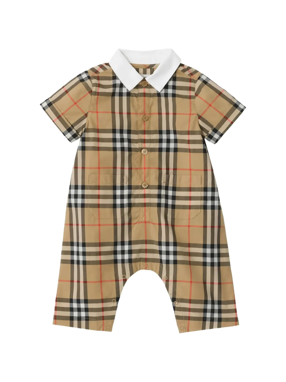 

Клетчатый ромпер с короткими рукавами Burberry Kids, бежевый