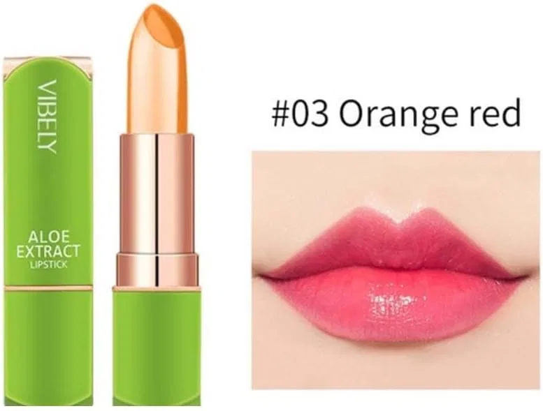 Губная помада Color Changing Lipstick, алоэ вера, оранжево-красный — фото 2