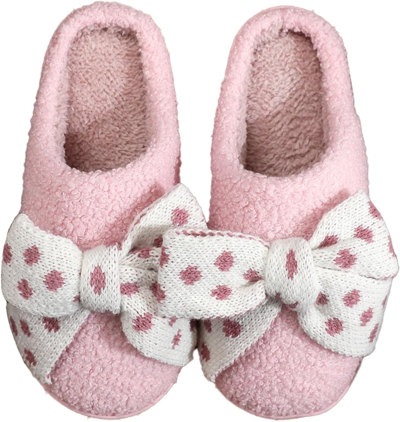 

Женские и мужские домашние тапочки с элегантным бантиком, удобные плюшевые теплые тапочки, легкие, с нескользящей подошвой, для дома и улицы Oukisam, розовый