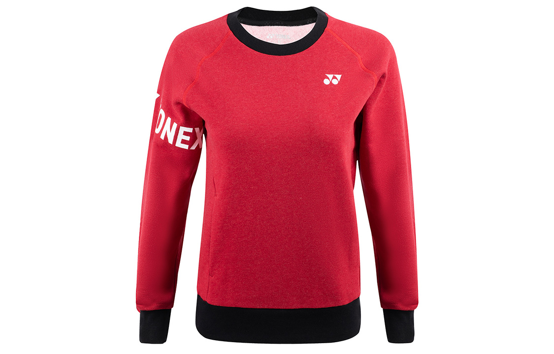 

YONEX Свитшот женский бордовый с круглым вырезом утепленный классический, Красный, YONEX Свитшот женский бордовый с круглым вырезом утепленный классический