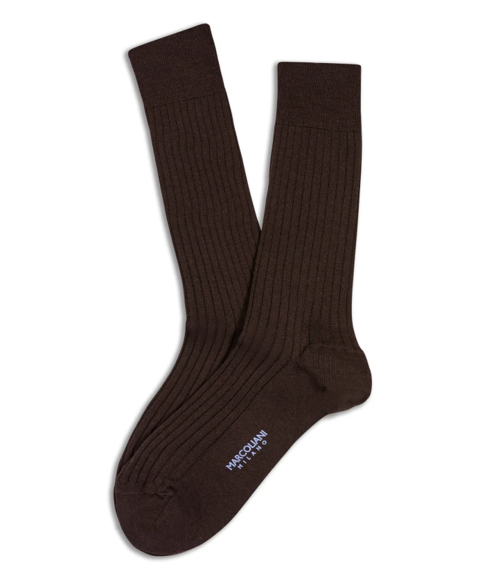 

Сверхтонкие ребристые носки средней длины из мериносовой шерсти. Marcoliani, коричневый