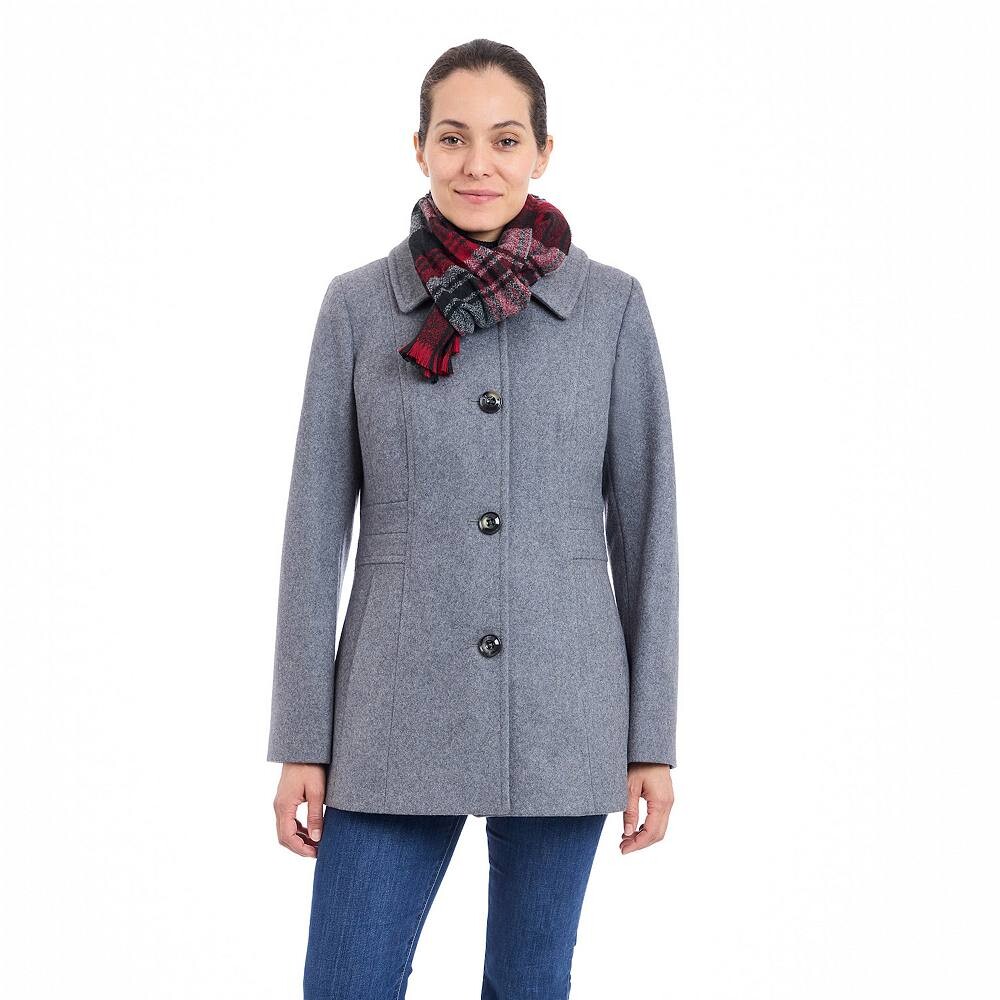 

Женское классическое однобортное шерстяное пальто London Fog с шарфом, цвет Medium Grey