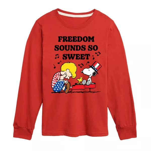

Футболка с длинным рукавом с принтом "Peanuts Freedom Sounds So Sweet" для мальчиков 8-20 лет Licensed Character, красный
