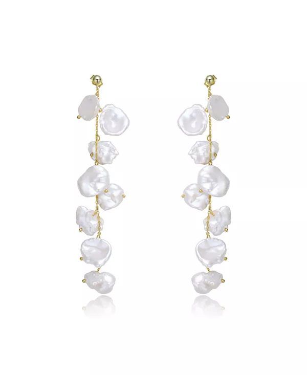 

Элегантные серьги-подвески из стерлингового серебра с покрытием из 14-каратного золота и настоящим пресноводным жемчугом Genevive, gold