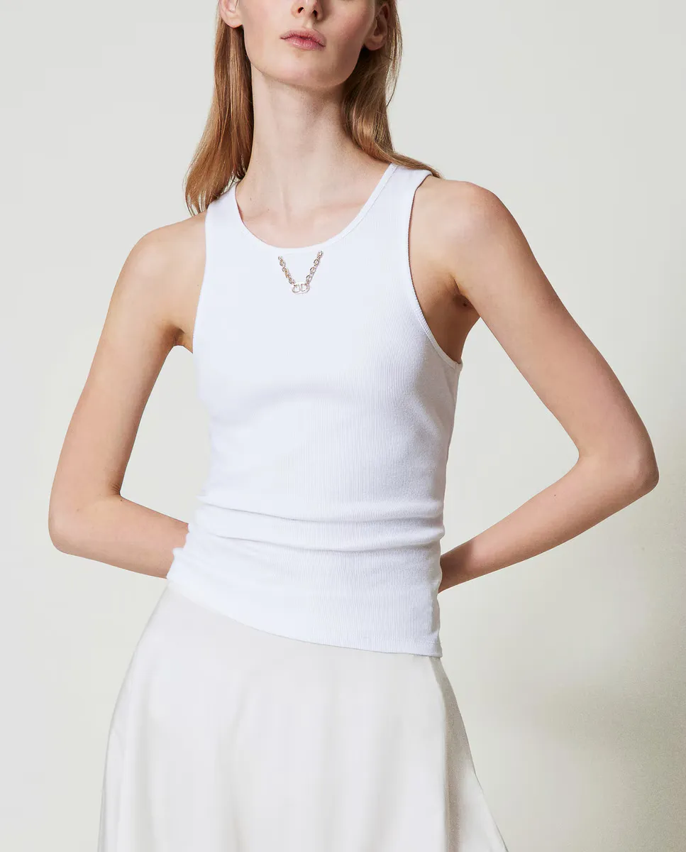 

Женский топ в рубчик с цепочкой Twinset, белый