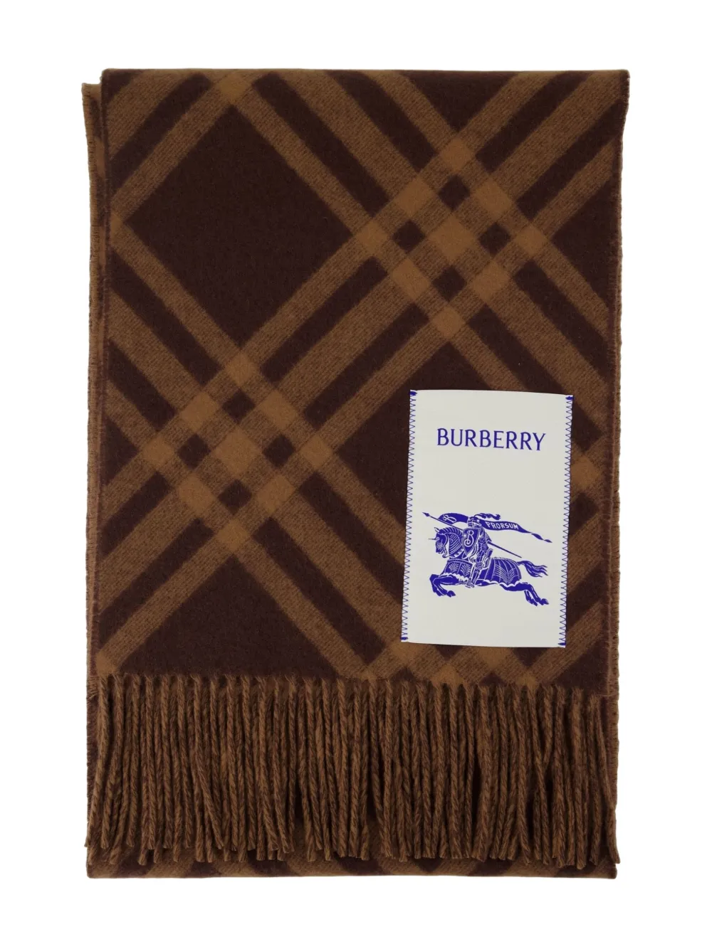 

Шарф с клетчатым узором и бахромой BURBERRY, коричневый