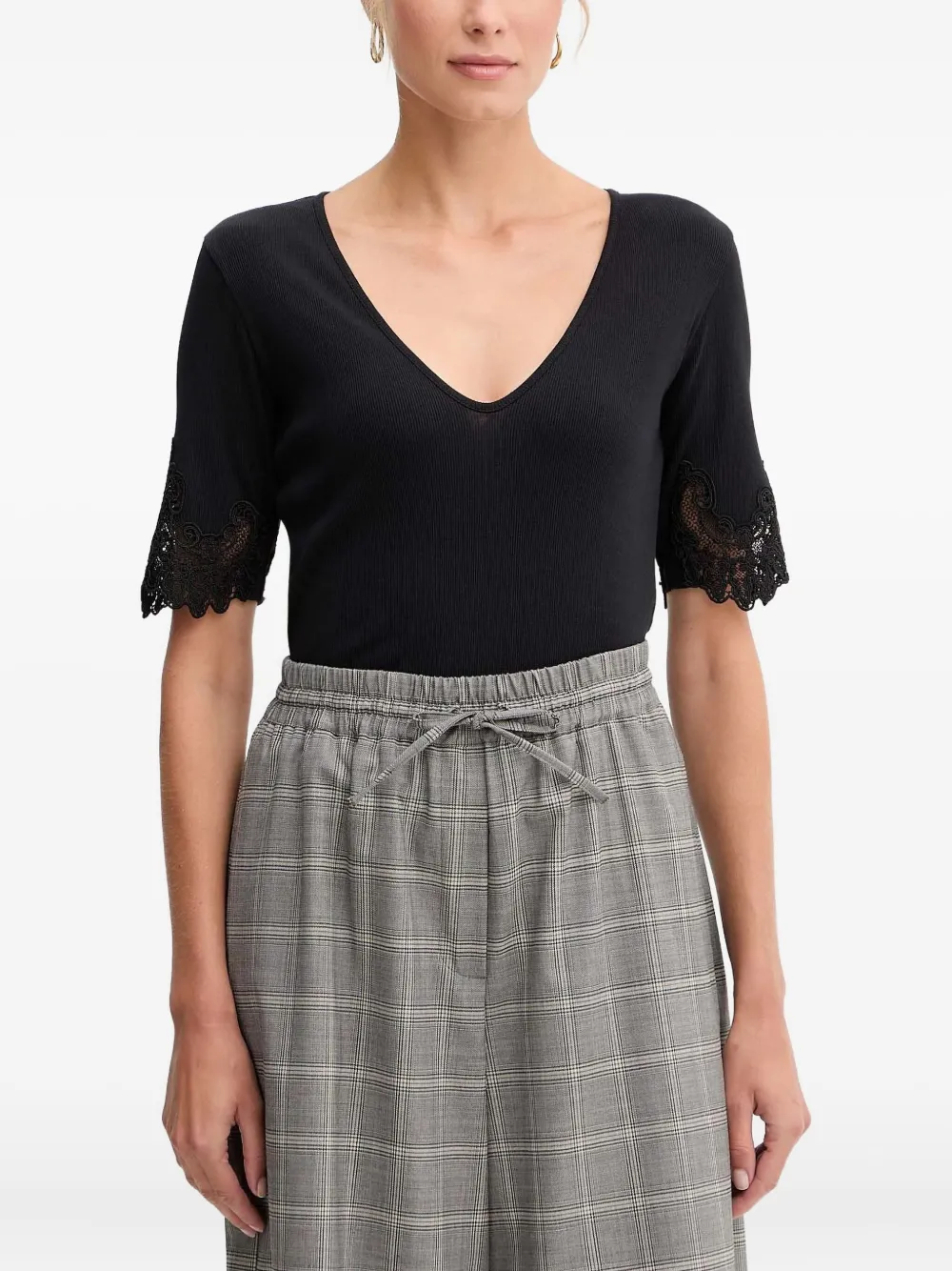 

Хлопковая футболка с кружевной отделкой Twinset, черный