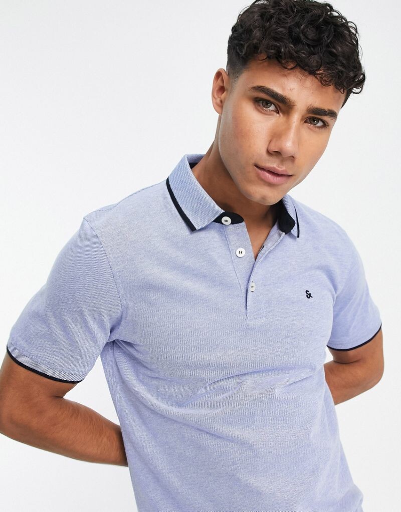 

Jack & Jones - Essentials - Приталенная рубашка-поло из пике синего цвета с логотипом