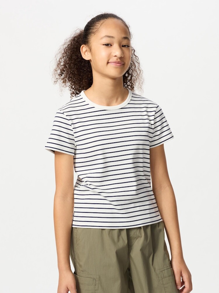 

Мягкая мини-футболка в рубчик girls Uniqlo, цвет 01 белый