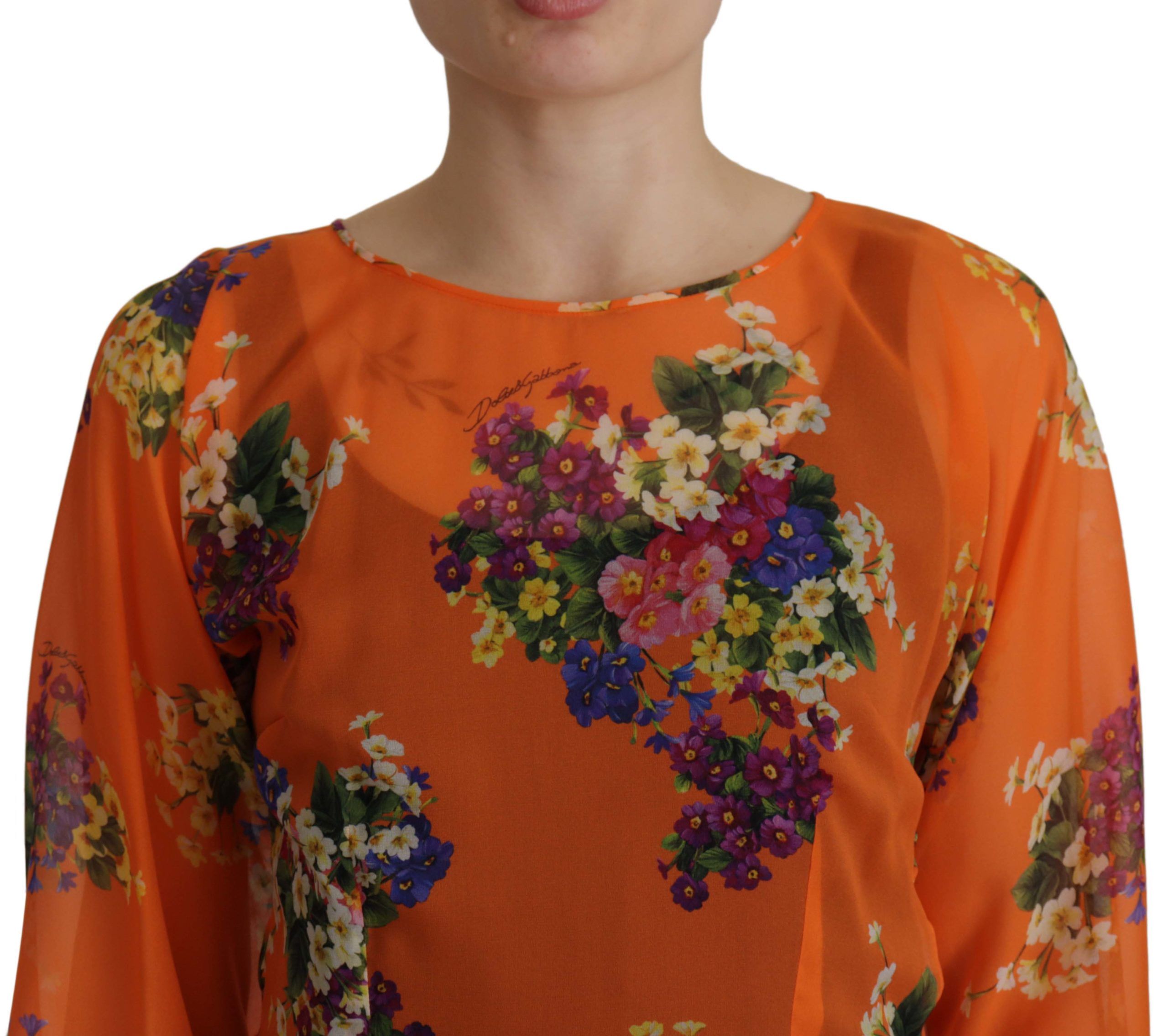 Элегантная шелковая блузка с цветочным узором и молнией сзади Dolce & Gabbana, оранжевый — фото 3