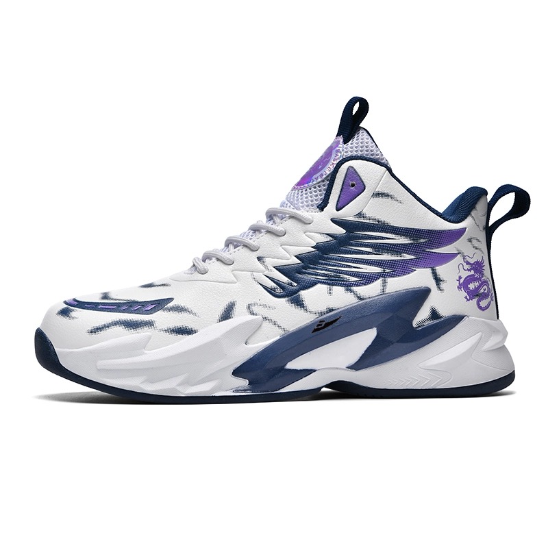 

Kuding Амортизирующие баскетбольные кроссовки Unisex High-Top в бело-сине-фиолетовой гамме, цвет White Blue Purple