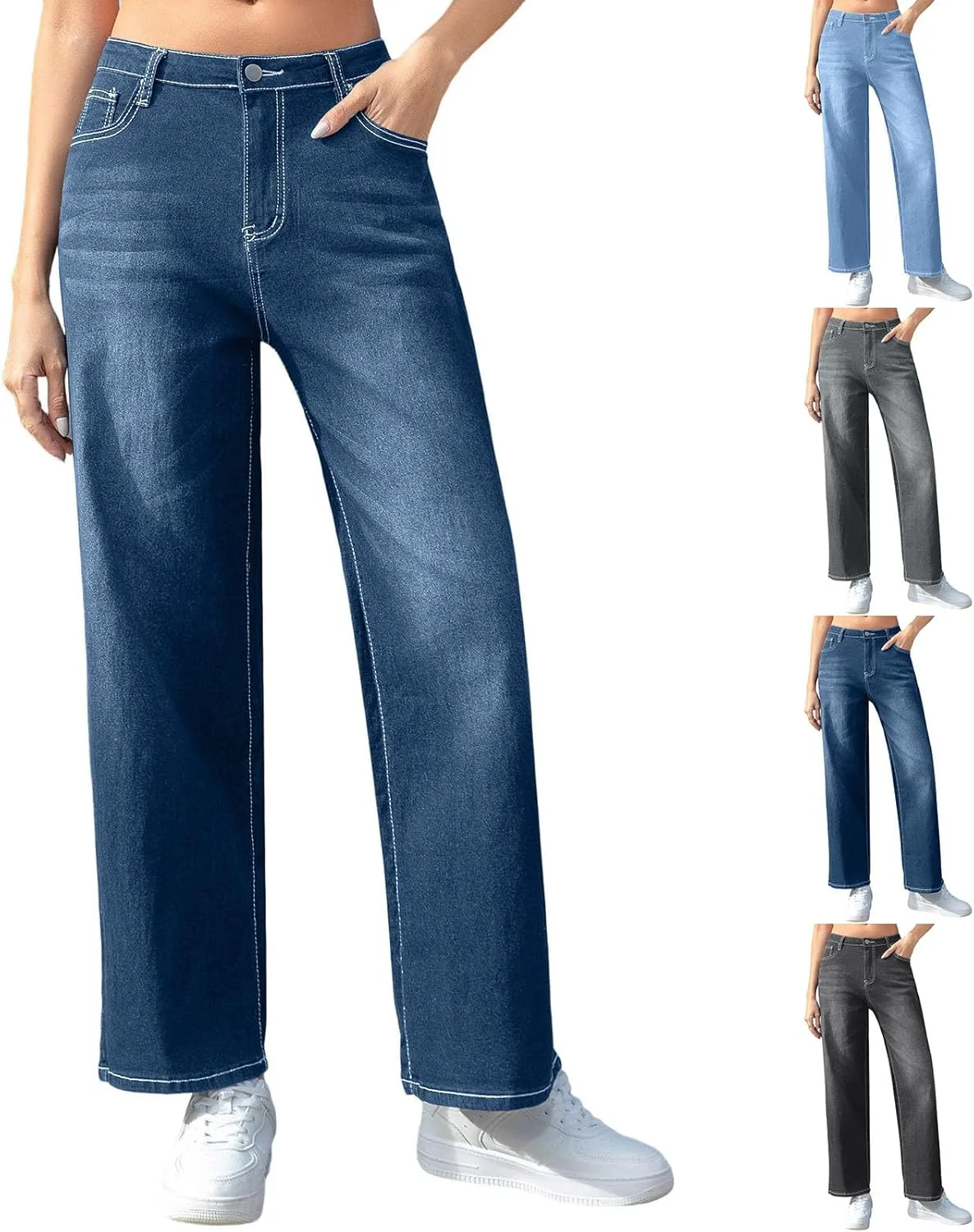 

Женские джинсы с высокой талией и широкими штанинами