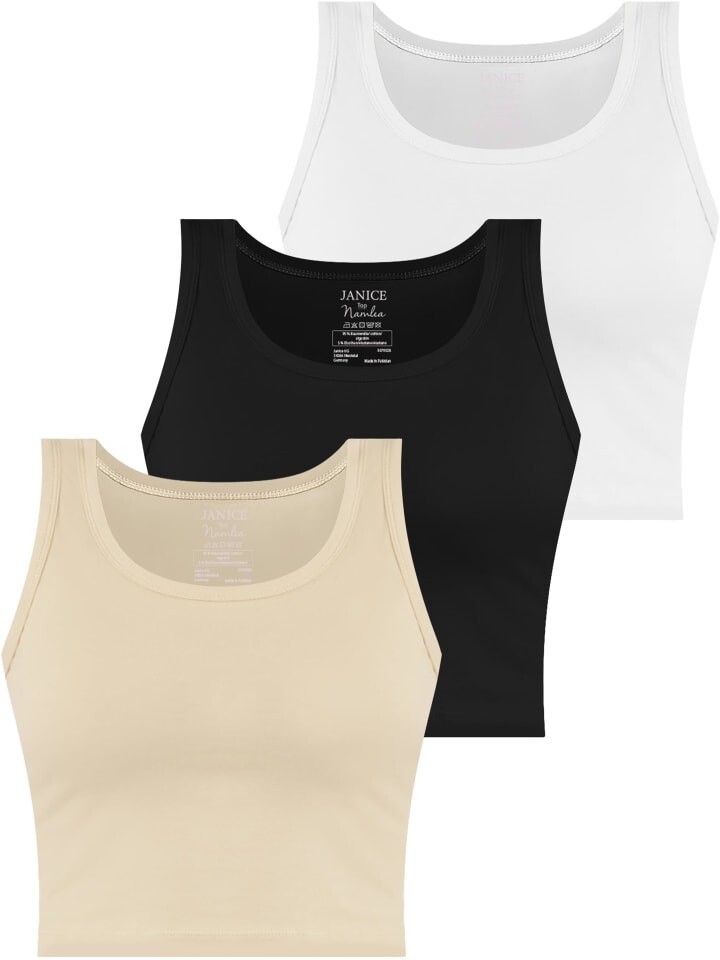 

Топ Janice 3 x Damen crop Namlea, цвет beige/schwarz/weiß