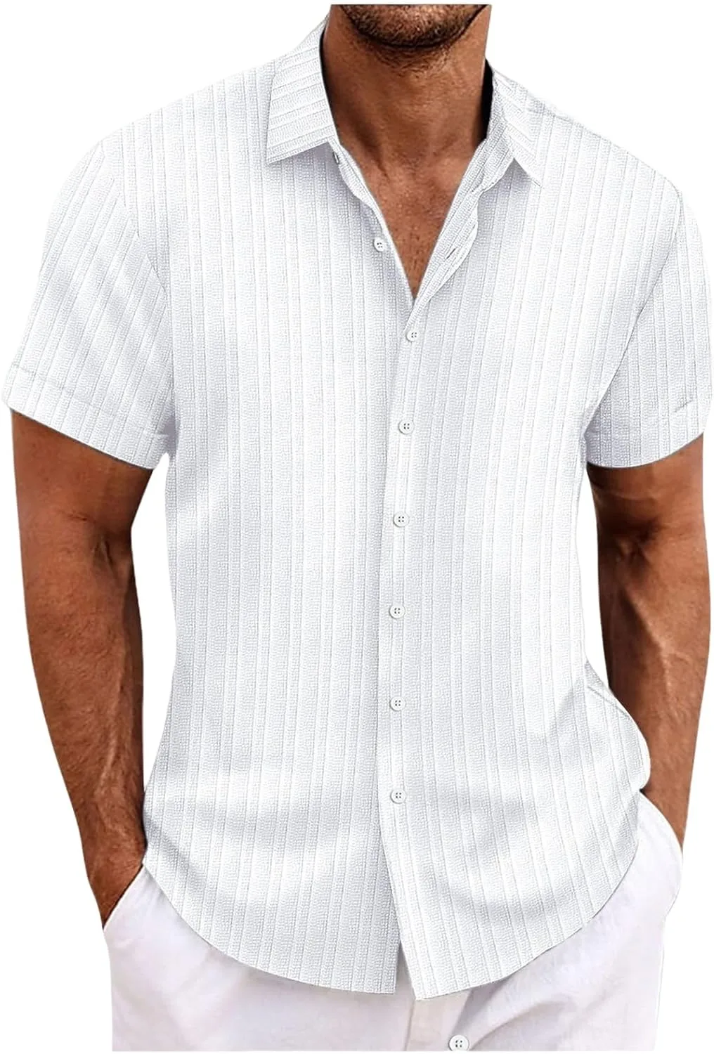 

Мужская льняная рубашка с коротким рукавом, Casual, Spread Collar Weinexra