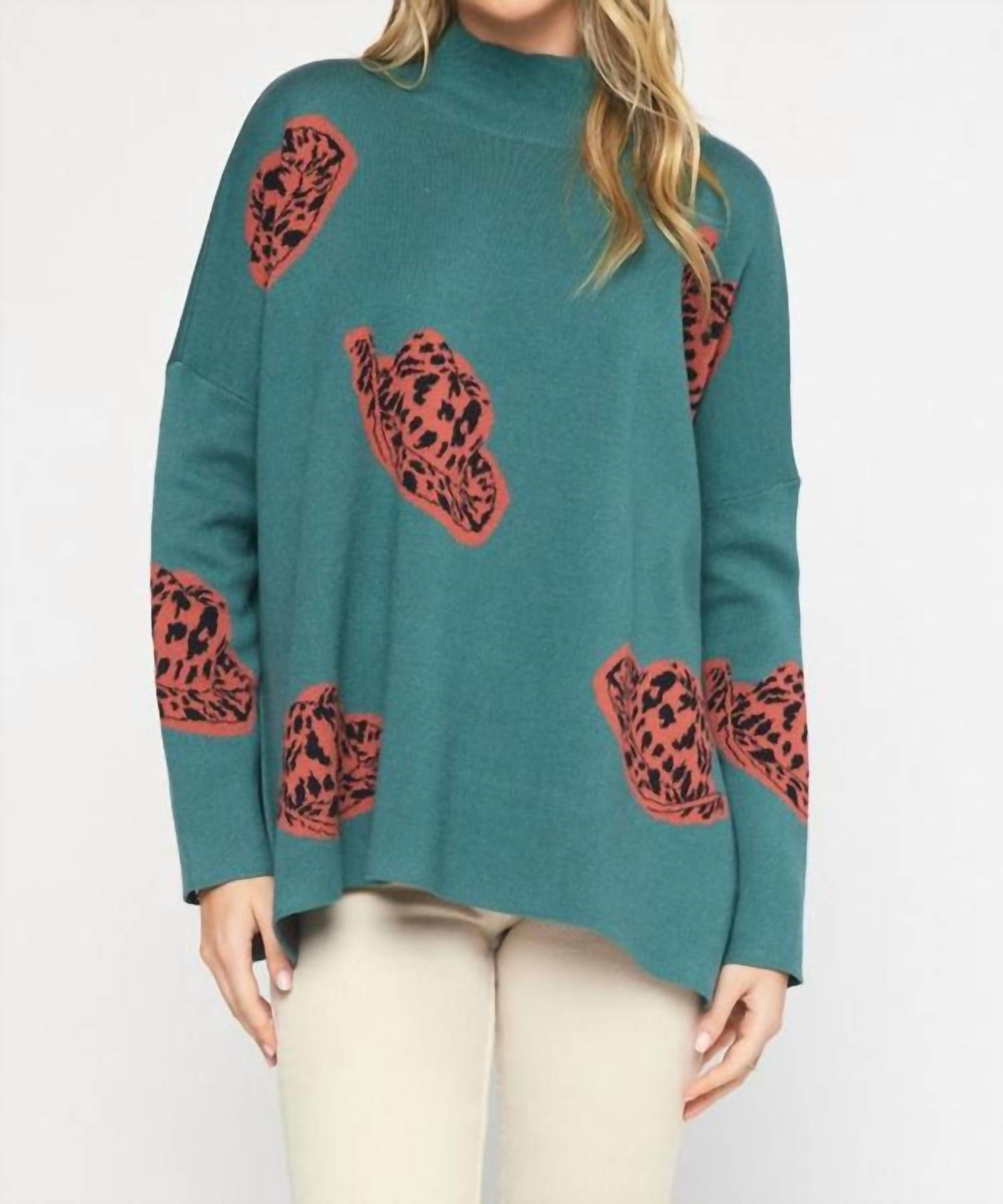 

Alexandra Cowboy Hat Mock Neck Long Sleeve свитер Top In Forest entro