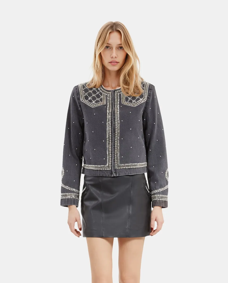 

Женская джинсовая куртка с заклепками и жемчугом The Kooples, черный