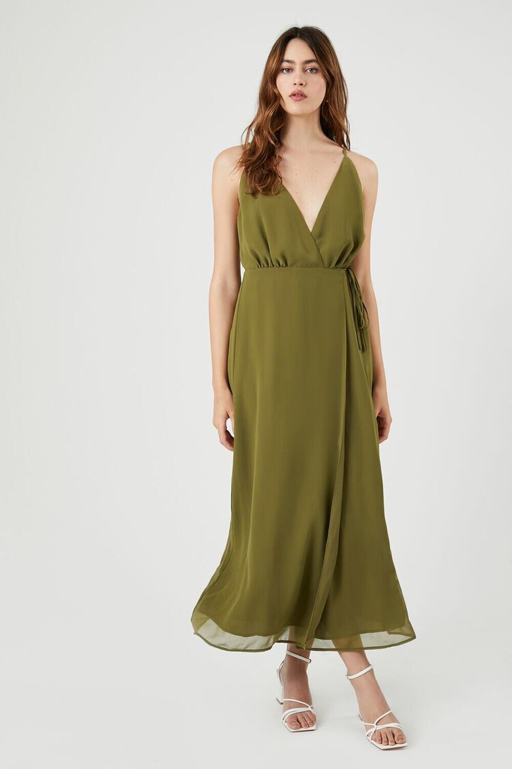 

Платье макси на бретельках Surplice Forever 21, оливковый, Зеленый, Платье макси на бретельках Surplice Forever 21, оливковый