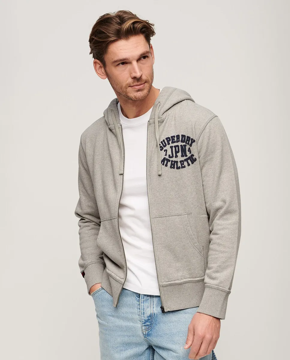 

Винтажная спортивная толстовка на молнии Superdry, светло-серый