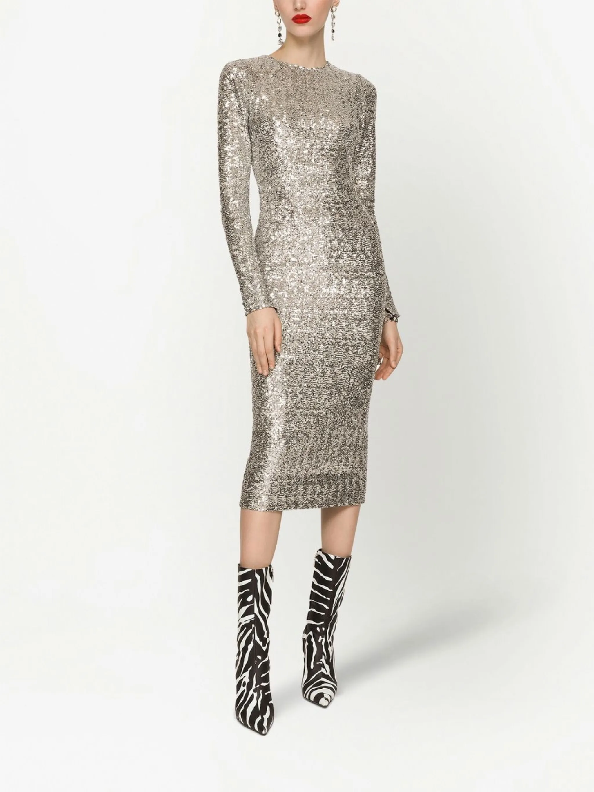 Платье миди с пайетками Dolce & Gabbana, серебристый — фото 3