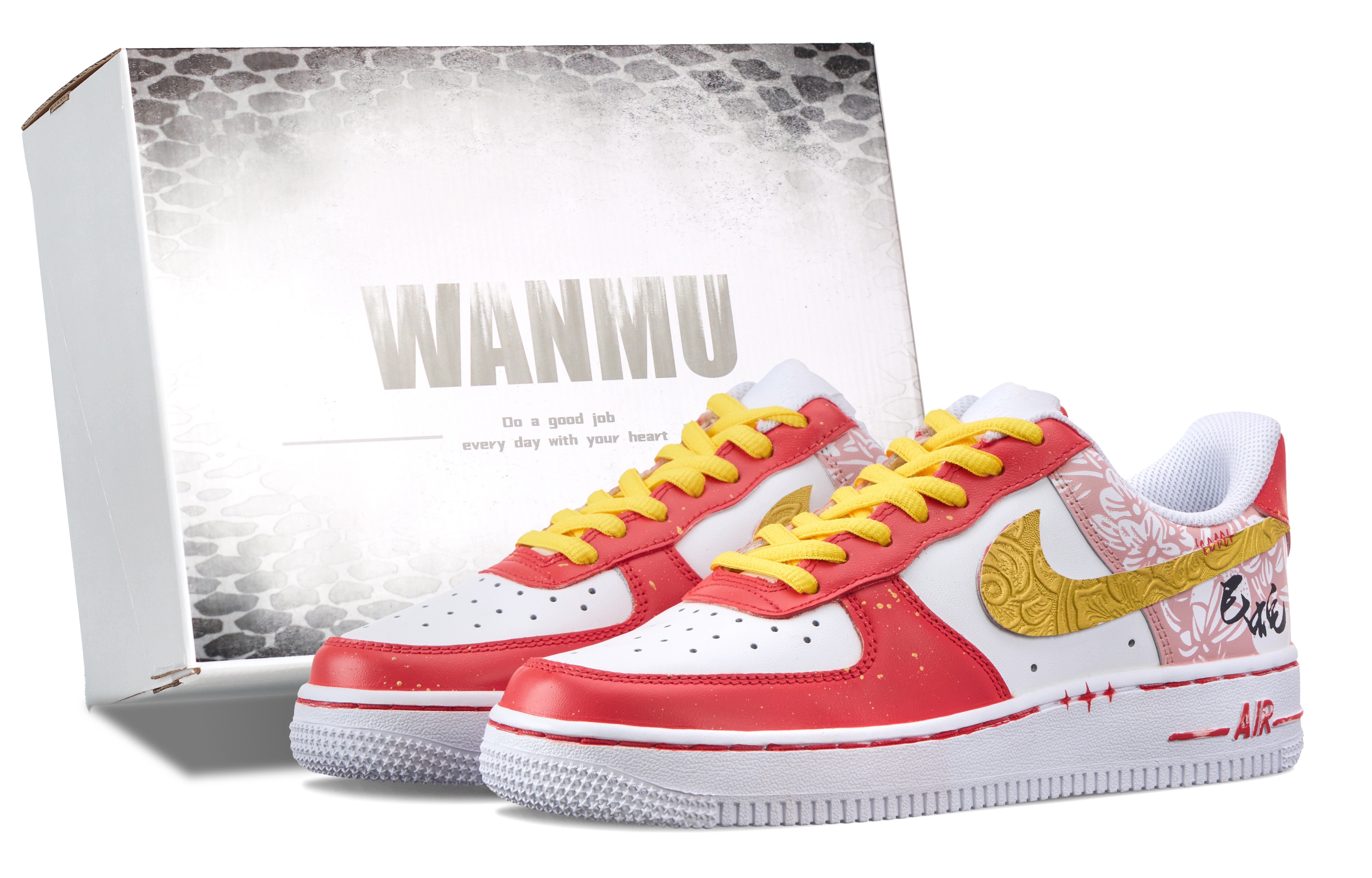 

Nike Кроссовки Air Force 1 Golden Snake Welcoming Wealth с нескользящей подошвой, износостойкие, мужские, для скейтбординга, красные, белые