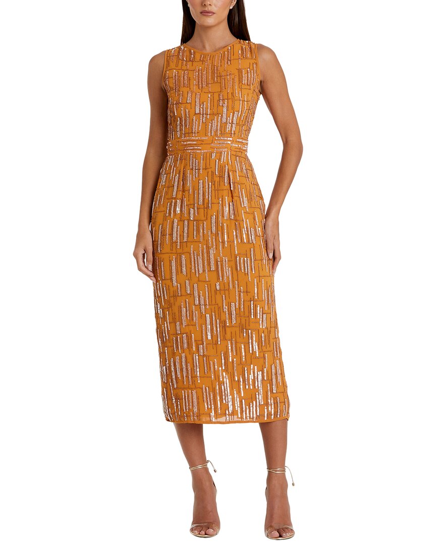 

Платье-футляр миди без рукавов от Mac Duggal, украшенное бисером, красный