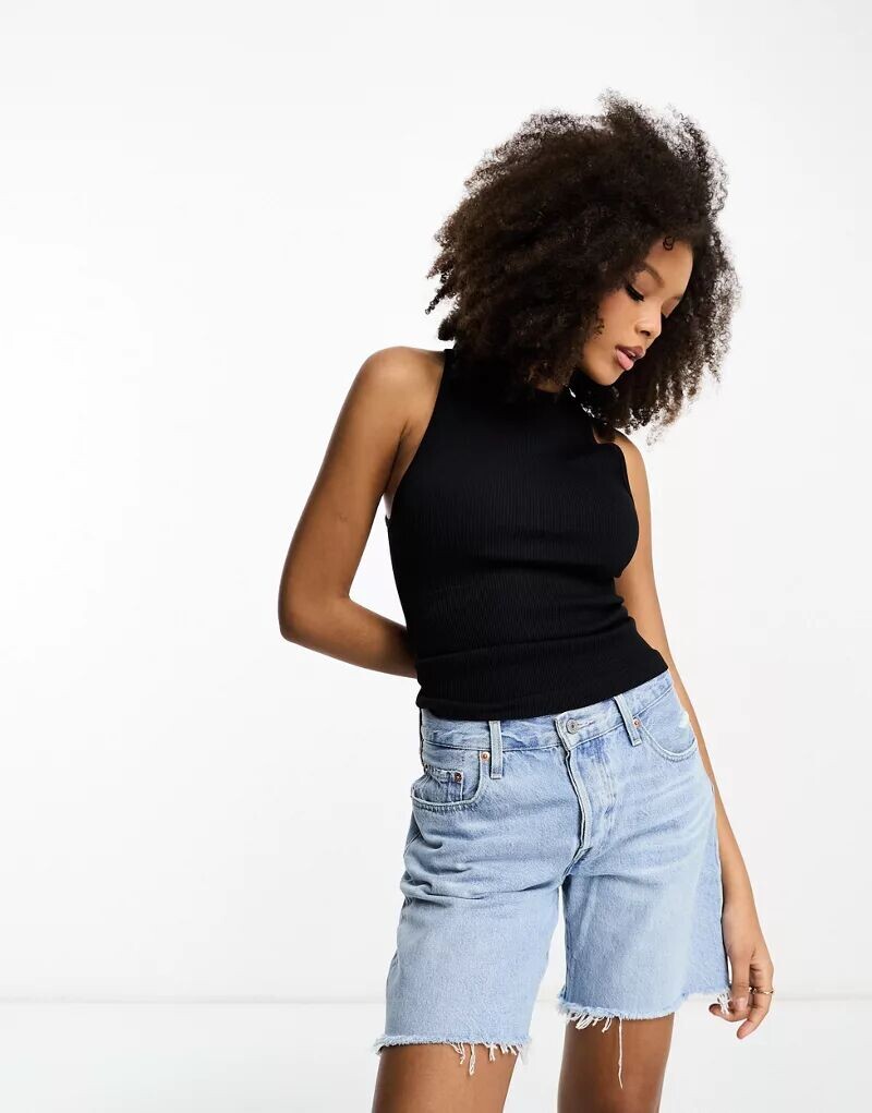 

Черная бесшовная майка в рубчик со спинкой-борцовкой ASOS