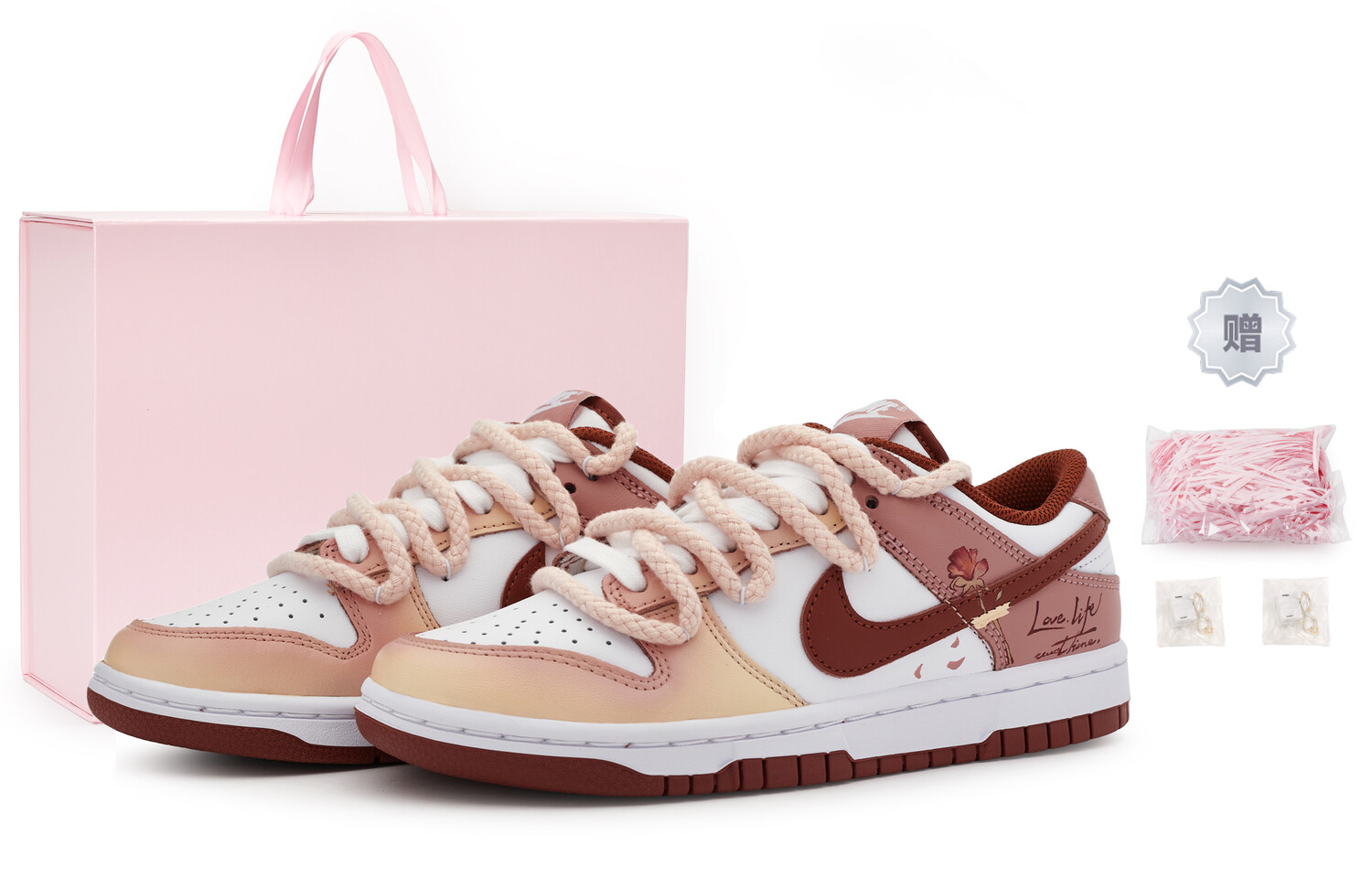 

Женские кроссовки для скейтбординга Nike Dunk, Rose pink yellow-white