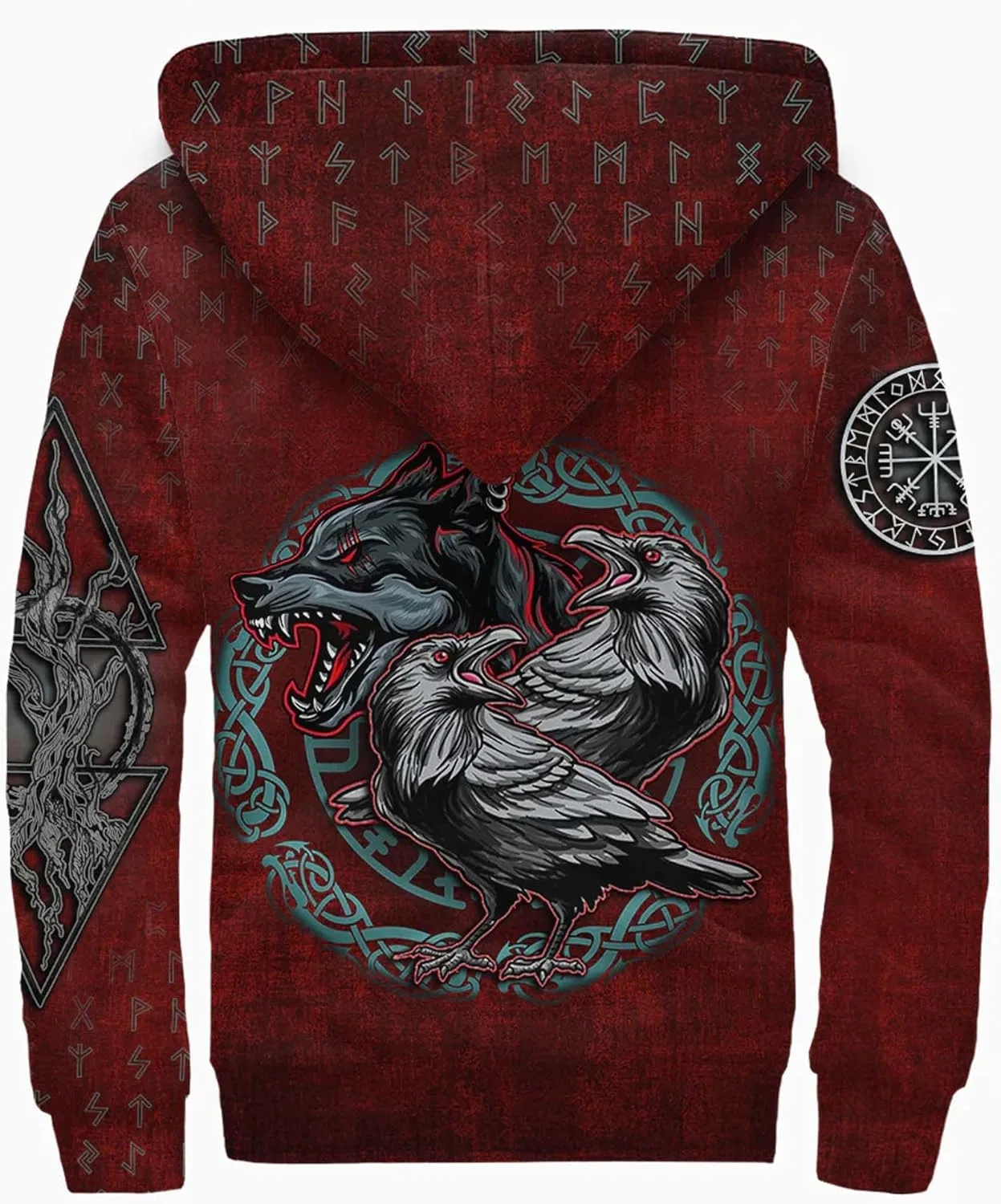 Мужская теплая зимняя куртка Viking Fenrir Wolf Tattoo, толстовка на молнии с 3D-принтом и подкладкой из искусственной шерпы, теплая накидка с капюшоном, парка средней длины