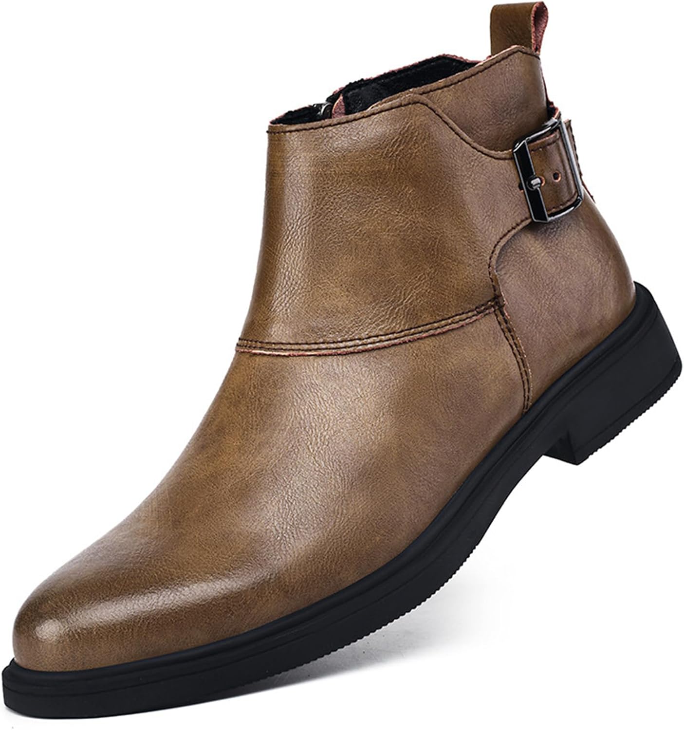 

Мужские ботинки челси из натуральной кожи с заостренным носком, регулируемой пряжкой и внутренней молнией, ботильоны на щиколотку для повседневного и делового стиля Qlpou, коричневый