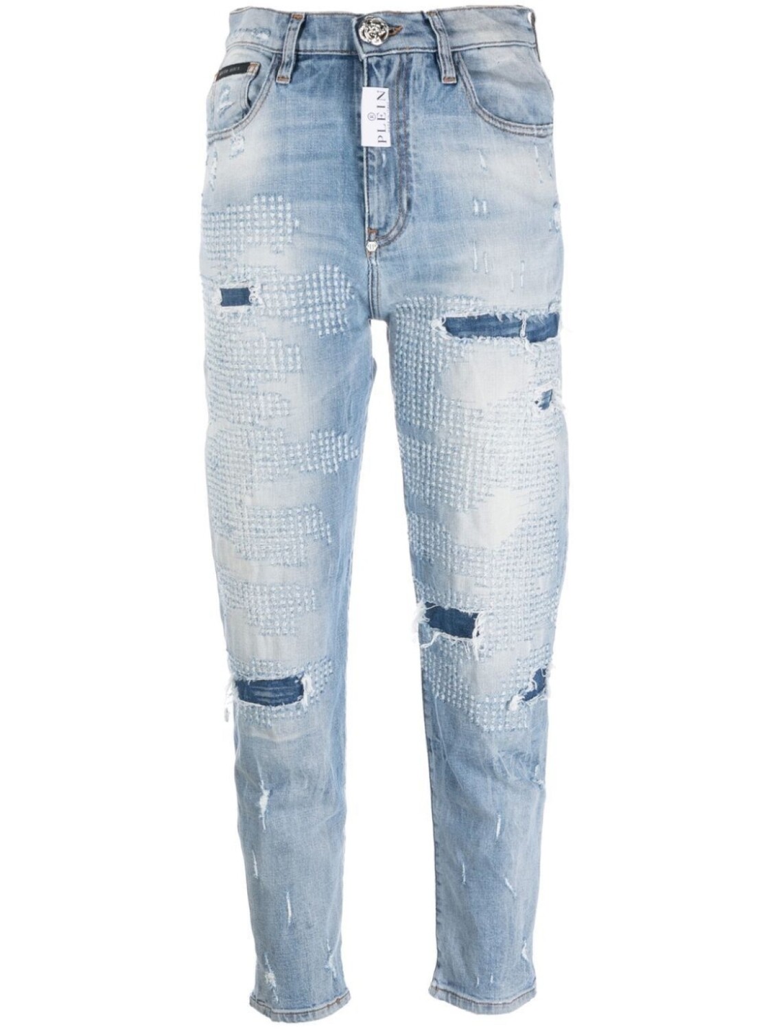 

Philipp Plein джинсы Distressed Mom, синий