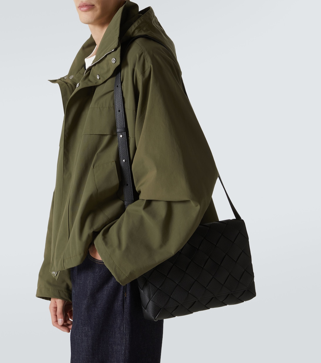 Diago Большая кожаная сумка-портфель Intreccio Bottega Veneta, Black-Silver — фото 2