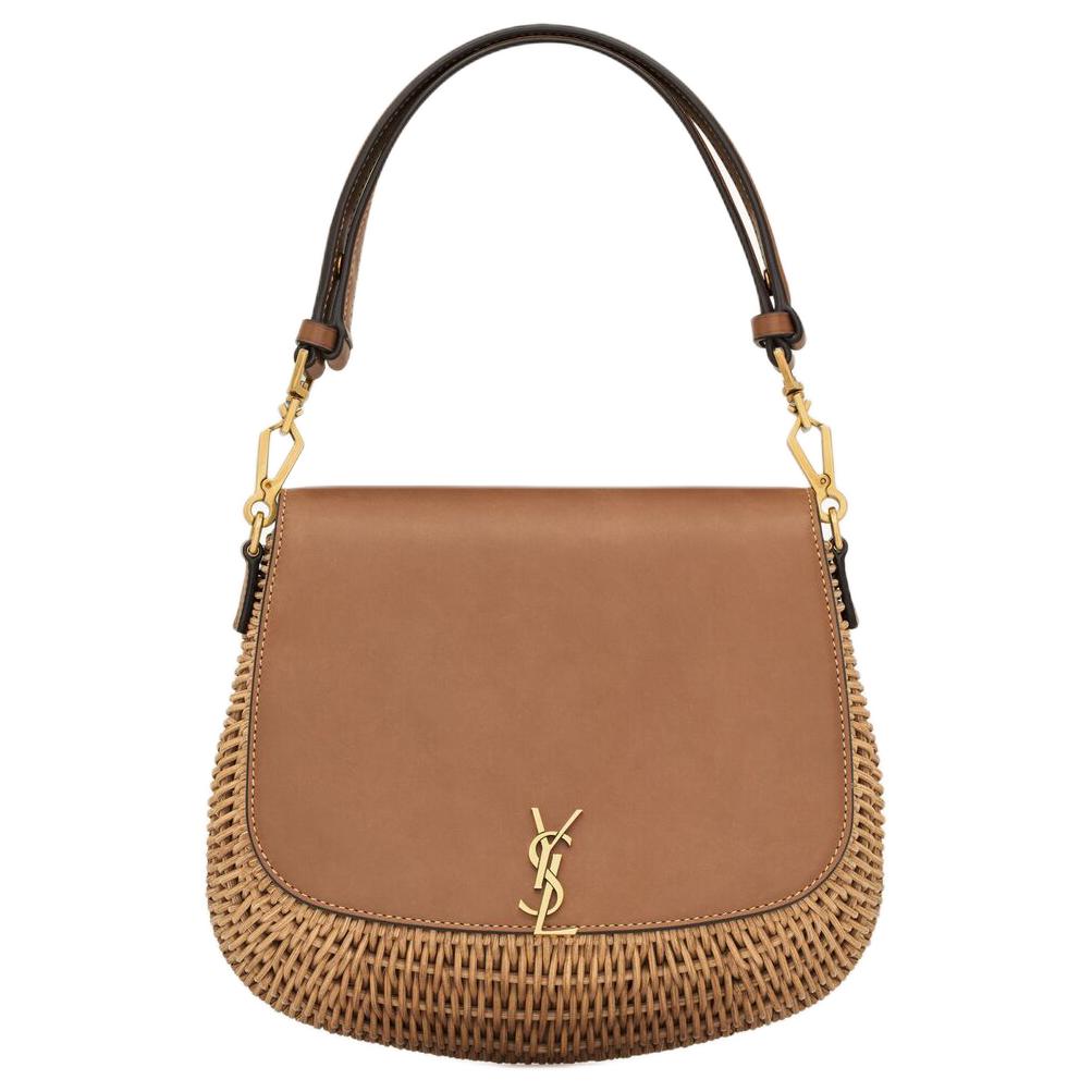 

SAINT LAURENT Плетёная женская сумка натурального и кирпично-красного цветов